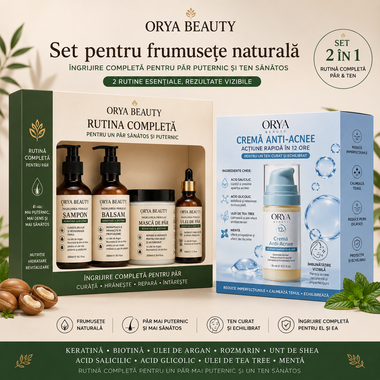 Orya Beauty Natural Confidence Set- Ingrijire completa pentru par si ten